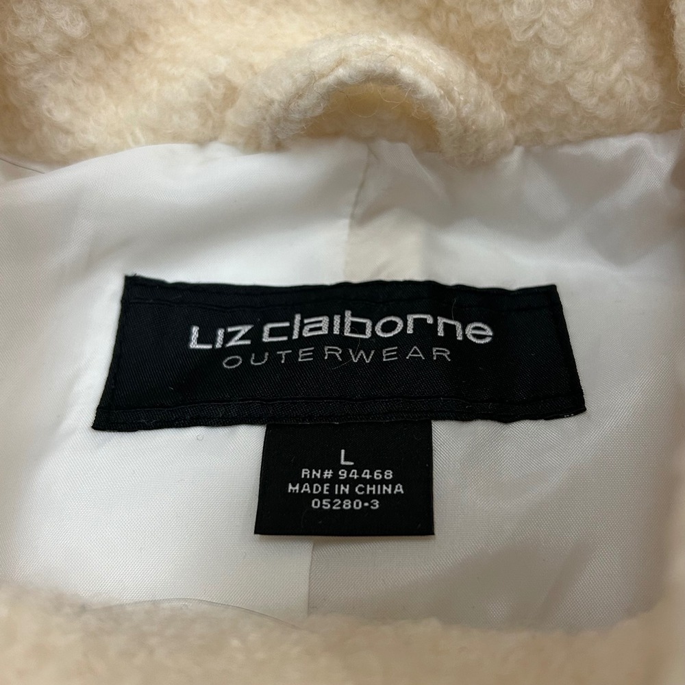 Liz‎ Claiborne Wool Coat Large Faux Fur Hood Double Breasted Gold Button New NWT - Picture 9 of 12